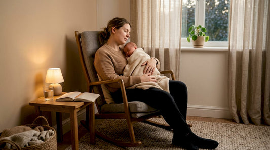 New mother resting with her newborn in nursery