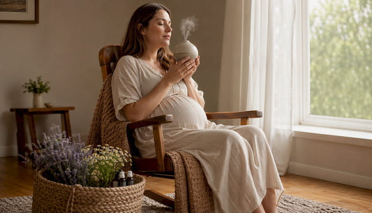 Pregnant woman practicing scent therapy at home