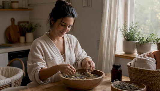 New mother preparing herbal bath soak