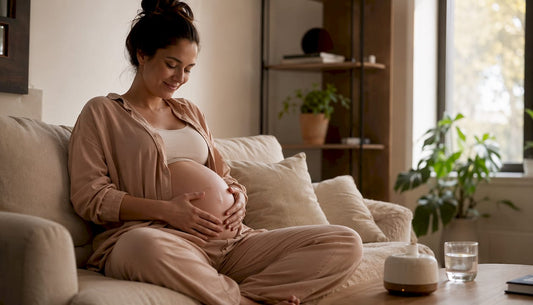 Pregnant woman gently massaging itchy belly